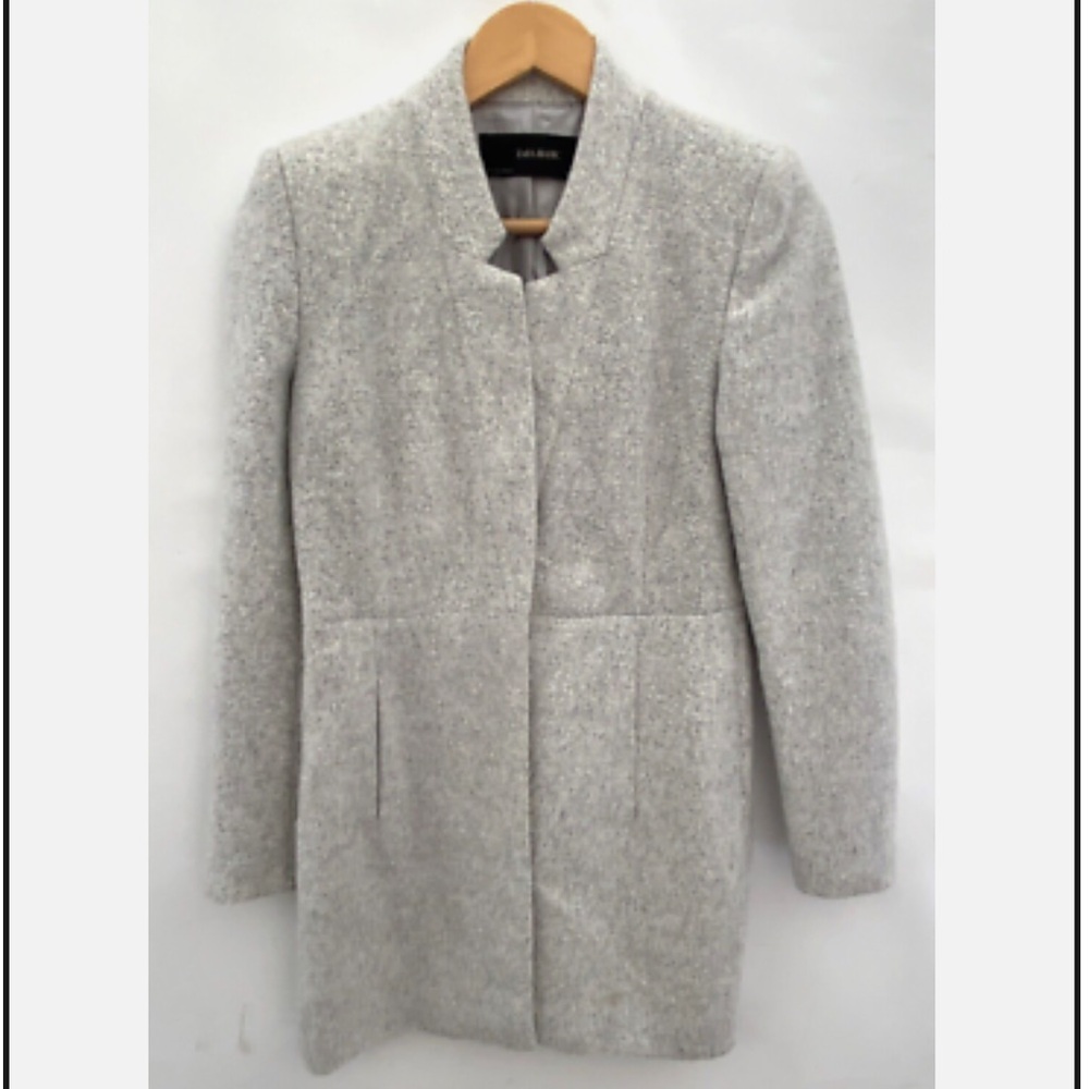 Zara Basic Light Gray Herringbone Coat Lined - image 4